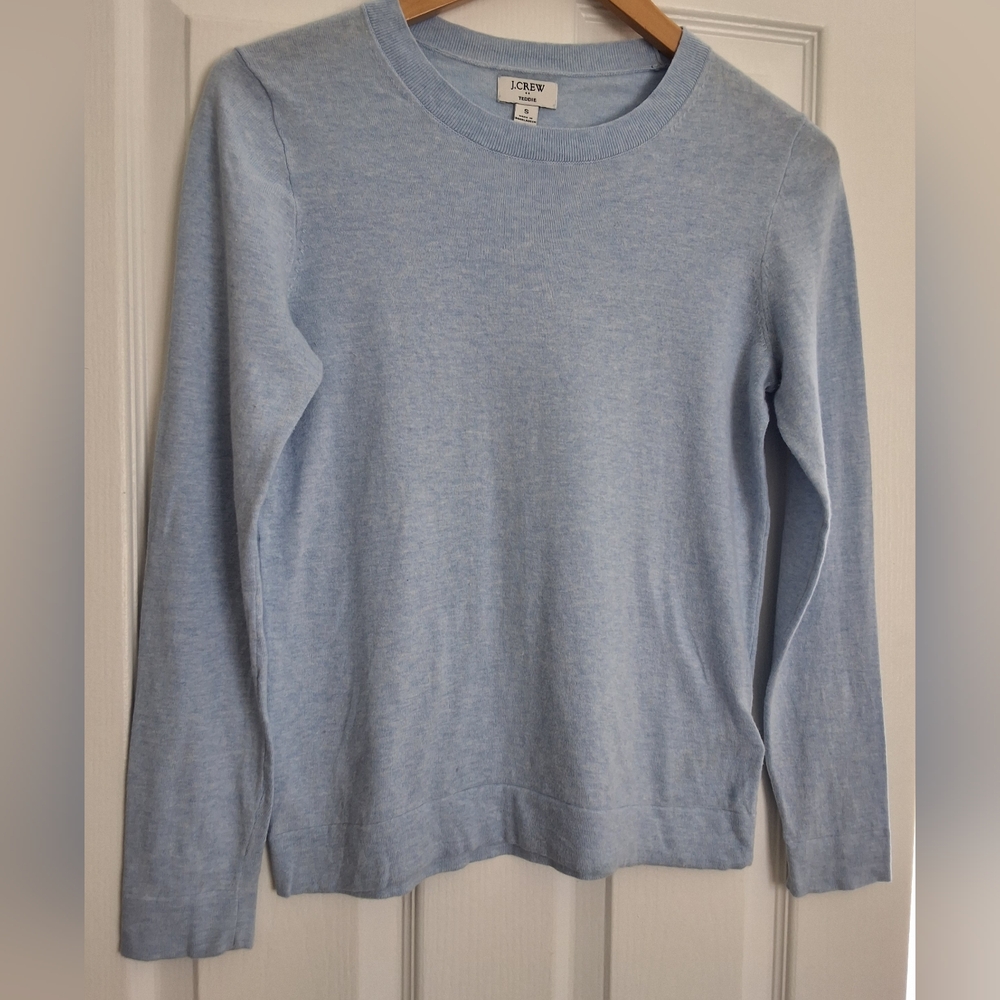 J Crew heather sky Blue 100% Cotton Teddie sweater